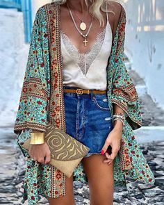 Gilet Kimono, Chiffon Cardigan, Look Festival, Kimono Floral, Boho Vest, Cardigan Kimono, Casual Kimono, Estilo Hippie, Loose Cardigan