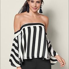 Off The Shoulder Shirt... Black And White Stripes Size Small... New Never Worn! Nwot Venus Fashion, Cold Shoulder Tops, Venus Swimwear, White Clothing, Printed Bodycon Dress, Printed Maxi Skirts, Shoulder Tops, Striped Maxi Dresses, Shoulder Shirts