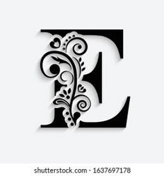 the letter g is decorated with swirls and leaves in black on a white background