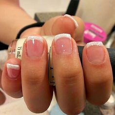 Fun French Dip Nails, French Uv Gel Nails, Short Sparkly French Tip Acrylic Nails, Kids French Tip Nails Short, White Glitter French Tip Nails Short, Manicure Ideas For Short Nails Natural French Tips, Short French Nails With Glitter, Solar French Tip Nails, Painted French Tip Nails