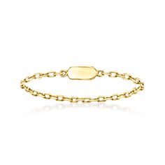 Ross-Simons - 14kt Yellow Gold Cable-Chain Ring Size 8. RS Pure. Modern designs that complete your outfit and complement your personality. Shining in 14kt yellow gold with an ultra-dainty design, this cable-chain ring is a chic minimalist statement to wear solo or stacked. 1/16" wide. 14kt yellow gold cable-chain ring. Jewelry Presentation, Timeless Looks, Ring Pictures, Chain Ring, Ring Size 7, Gold Gold, Yellow Gold Rings, Cable Chain, About Us