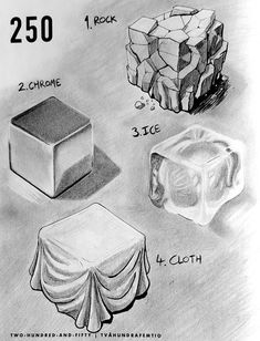 three different types of ice cubes are shown in this drawing, and one is labeled with