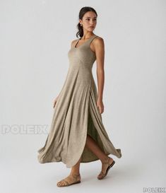 Beautifully Designed Flowy Maxi Tank Dress Womens Flowy Dresses, Slip Dress Beach, Velvet Party Dress, Flowy Design, Casual Tanks, Elegant Maxi Dress, Flowy Maxi Dress, Full Length Dress, Khaki Dress