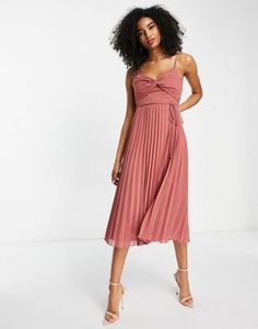 Cami Midi Dress, Short Bridesmaid Dresses, Pleated Maxi Dress, Dress With Belt, Midi Dress With Sleeves, Sweetheart Neck, Flared Skirt, Twist Front