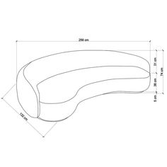 a drawing of a curved couch with measurements for the seat and back end, as well as