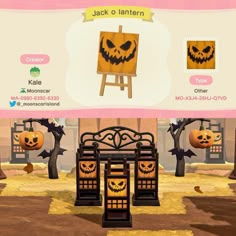 an animated halloween scene with pumpkins and jack - o'- lanterns on display