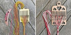 two pictures side by side, one with a comb and the other with string attached to it