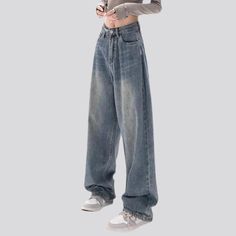 Introducing the 2023 Spring-Summer Collection's urban-style polished jeans for ladies ââ‚?vintage. baggy. high-waisted. and with a zipper & button closure: the ultimate must-have for your wardrobe!Why You'll Love It: Vintage Charm: These jeans offer a classic look with their baggy. sanded aesthetic and high-waisted shape. Modern Edge: Embody the spirit of city-trend with a hint of contemporary edge from the zipper & button closure. Effortless Comfort: Crafted from durable materials. these jeans Trendy Baggy Full-length Jeans, Dark Wash High Waist Jeans For Streetwear, High Waist Dark Wash Jeans For Streetwear, Baggy Flare Jeans For Streetwear, Streetwear Baggy Mid-rise Jeans, High-waisted Denim Blue Jeans For Streetwear, High Waist Pants With Five Pockets For Streetwear, High Waist Five Pockets Pants For Streetwear, Baggy Mid-rise Jeans For Streetwear