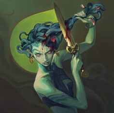 "Gorgon" Artist Yang J Female Gorgon, Gorgon Sisters, Medusa Artwork, Sun Princess, Medusa Art, The Moon Goddess, Character Design Art, Digital Portrait Art, Nagano