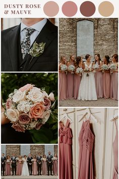 a collage of photos with different bridesmaid and grooms in formal wear