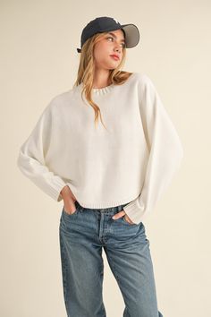 Marina Sweater - Off White - MOD&SOUL - Contemporary Women's Clothing Denim Short Dresses, Cape Style, Style Sweater, Cozy Knit, Effortless Chic, Cozy Knits, Basic Style, Dolman Sleeve, Casual Wardrobe