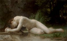 a painting of a naked woman laying on the ground