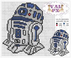 a cross stitch pattern with the character r2d2