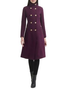 neutral undertone Winter Chic, Current Styles, Double Breasted Coat, Winter Casual, Black Outfit, Eggplant, Stand Collar