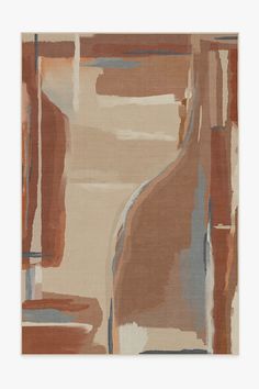 an abstract painting with brown, blue and beige colors on the bottom half of it