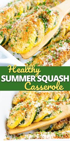 healthy summer squash casserole with parmesan cheese and fresh herbs on top