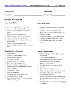 a printable worksheet for the physical development checklist, which includes information about physical development