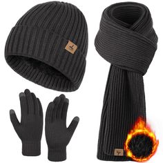 PRICES MAY VARY. Package Contains - The dark heather ash 3-in-1 mens winter hat set, which consists of a winter hat, a mens winter scarf, and a set of thick cuff winter gloves. It is wonderful for men looking to enhance their winter fashion. Skin-friendly Material - Made from elastic acrylic material, the winter hats, mens scarf winter, and touch screen gloves set is designed to fit most men perfectly. The winter hats for men with flanging brim design is lined with soft thermal material, providi Hat Scarf Gloves Set, Mens Winter Scarf, Mens Scarf, Gloves Long, Middle Fingers, Winter Gifts, Winter Hats For Men, Mens Beanie, Hat And Scarf Sets