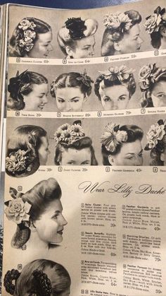 1940s Hair Flowers, 50s Hairstyles For Long Hair, Easy 50s Hairstyles, Long Hair Vintage, 1940s Hair, Historical Hairstyles, 1940's Fashion