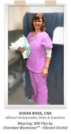 CLICK TO SHOP THE LOOK: Woven and knit panels blend a professional look and comfortable feel. #scrubs #scrublife #purplescrubs #cherokeescrubs #ahscrubsinaction Scrub Life, Mom And Grandma, Professional Look, Peplum Dress, Purple