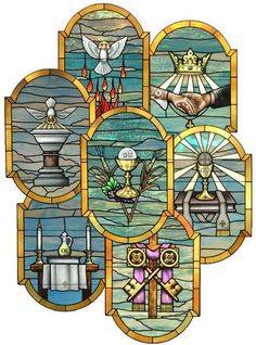 Catholic Church Stained Glass, 7 Sacraments, Catholic Symbols, Stained Glass Windows Church, Church Media Design, Stained Glass Church, Christian Images, Church Banners, Christian Symbols