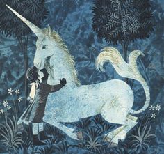 an image of a child hugging a unicorn