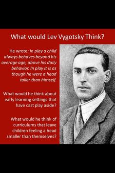 a man in a suit and tie with a quote about what would levi vyotsky think?