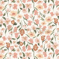 a floral pattern with pink flowers and green leaves