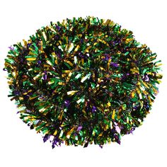 a round arrangement of colorful confetti on a white background