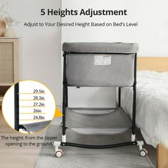 an image of a baby's high chair with measurements for the height and width