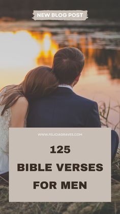 a man and woman sitting next to each other with the words 123 bible verses for men