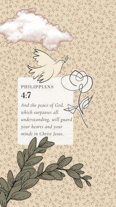 a card with an image of a dove and the words,'477 and the peace of god which surpasses all your hearts and your minds in christ jesus