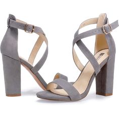 Sole Material Rubber Outer Material Manmade Material Suede Closure Type Buckle Water Resistance Level Waterproof Dressy Heeled Sandals: 4 Inches Block Strapped Heels. Standard Size Both In Length And Width, Available Size: 5/5.5/6/6.5/7/7.5/8/8.5/9/9.5/10/11. A Pair Of Such Classy Shoes With Suitable Size Can Make You Feel More Sexy And Confident. Comfy With All Day Wear: These Thick Heel Sandals Are Born With High Quality Man-Made Material, Lightly Padded Insole, Durable Out-Sole And Ultra-Soft Comfy Heels Classy, Gray High Heels, Grey High Heels, Strapped Heels, Gray Heels, Comfy Heels, Prom Date, Grey Heels, Classy Shoes