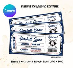 two baseball ticket templates with bats and ball on them