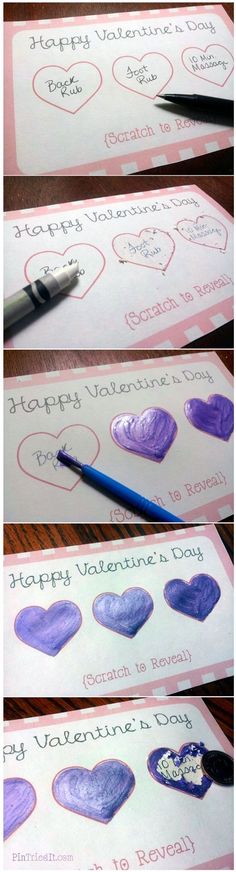 two pictures of hearts with words written on them and one has a pen in it