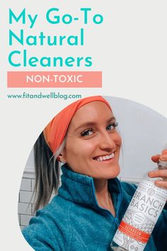 a woman holding up a bottle of sano's no - toxic