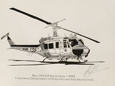 a black and white drawing of a bell uh - 1 super huey from the u s navy