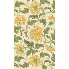 a yellow and green wallpaper with flowers on it