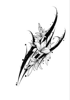 a black and white drawing of flowers on a white background