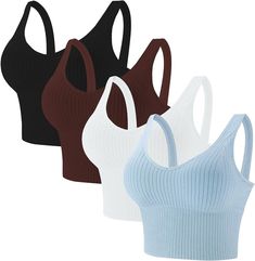 Eleplus 4 Pieces Comfy Cami Bra for Women Crop Top Yoga Bralette Longline Padded Lounge Bra Pack of 4 (color3, Small-Medium) at Amazon Women’s Clothing store Bra Pack, Halter Bra Top, Women Crop Top, Cami Bra, Bra For Women, Comfy Bra, Lounge Bra, Bralette Crop Top, Womens Fashion Inspiration