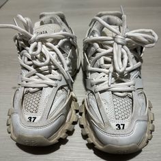 Size Eu 37 (Us 6.5) Designer White Sneakers With Rubber Waffle Outsoles, Balenciaga Track Sneakers, Track Sneakers, Shoes Balenciaga, Balenciaga Track, Balenciaga Shoes, Sneakers White, White Color, Balenciaga