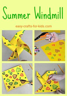 the instructions to make an easy paper windmill for summer fun with kids and toddlers