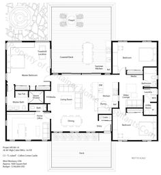 the floor plan for a house with two living areas and one bedroom on each side