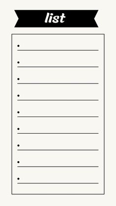 a black and white list with an arrow on it, which says'list '