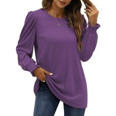 Fantaslook Womens Tunic Tops Crew Neck Long Sleeve Shirts Dressy Blouses This puff sleeve tops for women is a versatile and stylish addition to your wardrobe! Elevate your everyday fashion with womens long sleeve shirts that effortlessly blend comfort and sophistication. The high-quality fabric feels luxuriously soft against your skin, womens tops features crewneck, puff sleeve, pullover, tunic tops, casul style. Dressy blouses for women feature small folds on the shoulders, adding an alluring t Dressy Blouses For Women, Womens Tunic Tops, Puff Sleeve Tops, Dressy Blouses, Tunic Tops Casual, Dressy Blouse, Tops Casual, Women Tunic Tops, Womens Long Sleeve Shirts