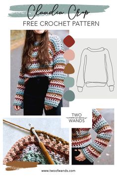 the crochet sweater pattern is shown in two different colors