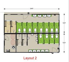 the layout of an office building with two floors and three toilets in each floor plan