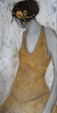 a painting of a woman wearing a yellow dress