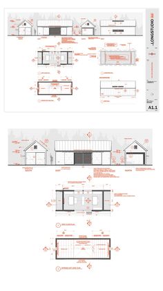 Architectural floor plan at top with an enlarged view of the elevations and plans below. Technical Drawings Architecture, Construction Plan Drawing, Architecture Construction Drawing, Working Drawings Architecture, Roof Plan Architecture Drawing, Plan With Elevation, Autocad Template, Architecture Portfolio Examples, Elevation Architecture