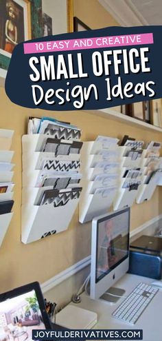 two pictures with the words get organized with these home office ideas